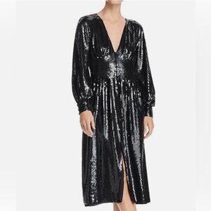 NWT Joie Kyria Black Sequin Vneck Midi Dress